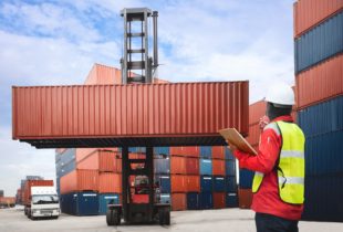 Ship loader moving cargo